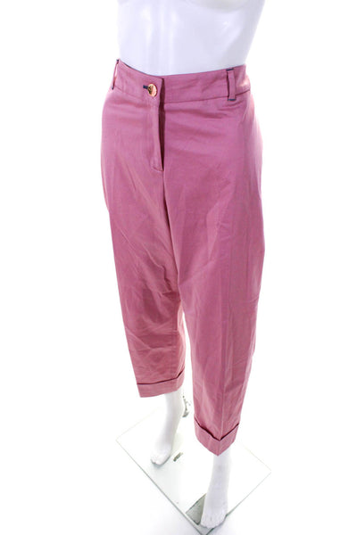 Ted Baker London Womens Cuffed High Rise Slim Leg Pants Pink Cotton Size 4