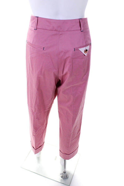 Ted Baker London Womens Cuffed High Rise Slim Leg Pants Pink Cotton Size 4