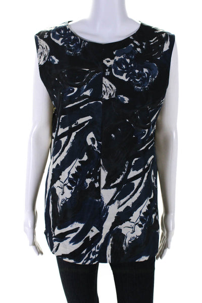 Marni Womens Blue Black Printed Crew Neck Zip Back Sleeveless Blouse Top Size 44