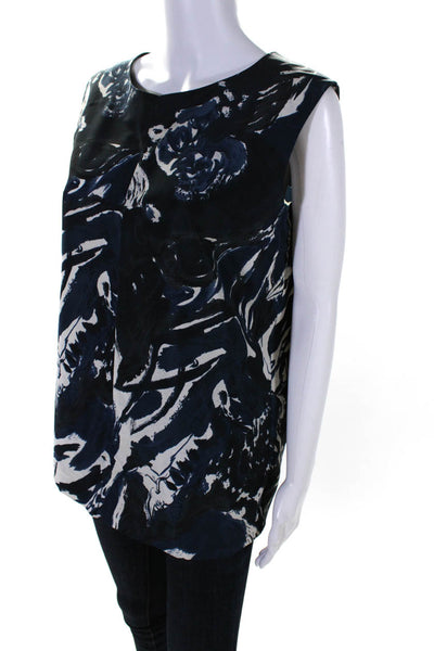 Marni Womens Blue Black Printed Crew Neck Zip Back Sleeveless Blouse Top Size 44