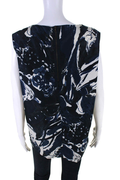 Marni Womens Blue Black Printed Crew Neck Zip Back Sleeveless Blouse Top Size 44