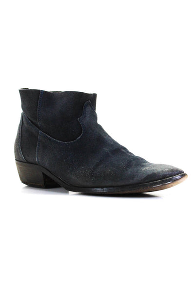 Barneys New York Womens Slip On Block Heel Round Toe Booties Blue Suede 39.5