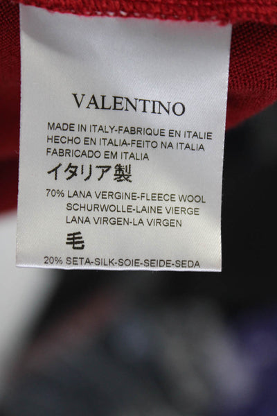 Valentino Womens Wool Thin-Knit Ruffled Flower Accent Long Sleeve Top Red Size L