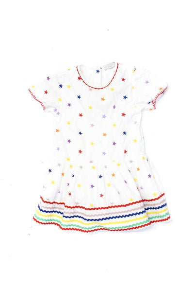 Stella McCartney Kids Girls Star Embroidered Ric Rac Dress White Cotton Size 4