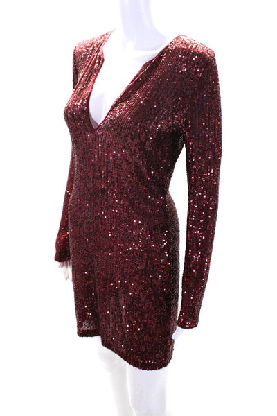 NAEEM KHAN Womens Sheer Sequin Mini Dress Red Size 6 12944664