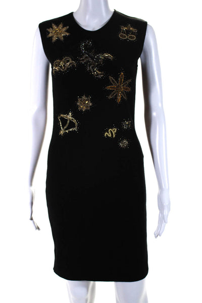 Emilio Pucci Womens Sleeveless Crew Neck Embroidered Sheath Dress Black Small