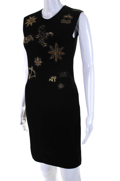 Emilio Pucci Womens Sleeveless Crew Neck Embroidered Sheath Dress Black Small