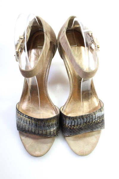 VC Signature Womens Fernanda Ankle Strap Sandal Heels Beige Silver Size 7 B