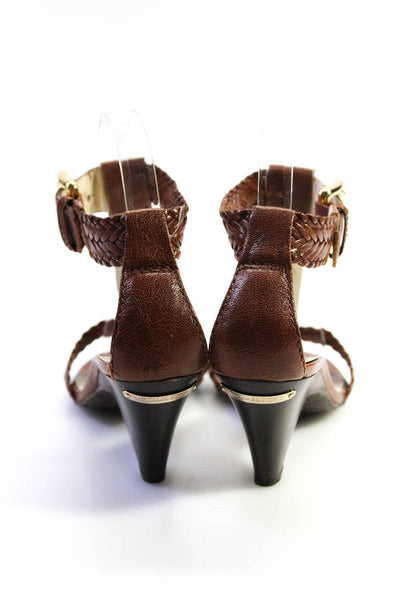 Michael Michael Kors Womens Leather Ankle Strap Sandal Heels Brown Size 7 Medium