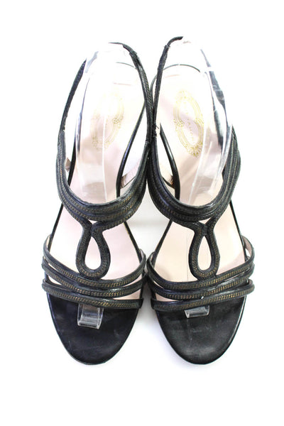 Elie Tahari Womens Leather Strappy Slingbacks Sandal Heels Black Size 37.5 7.5