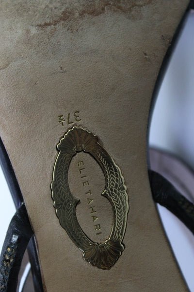 Elie Tahari Womens Leather Strappy Slingbacks Sandal Heels Black Size 37.5 7.5