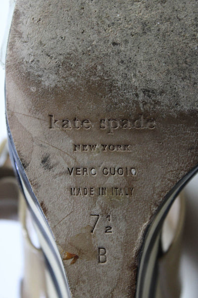 Kate Spade New York Womens Patent Leather Slingbacks Wedges Beige Black Size 7.5
