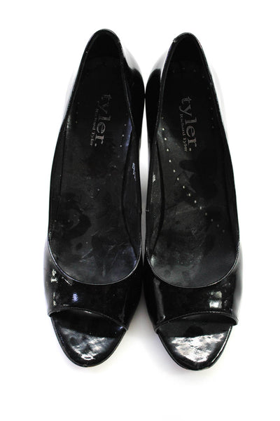 Richard Tyler Womens Patent Leather Slide On Open Toe Pumps Black Size 8