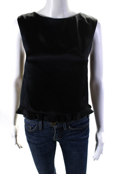 Valentino Boutique Womens Ruffled Hem Sleeveless Zipped Blouse Top Black Size 8