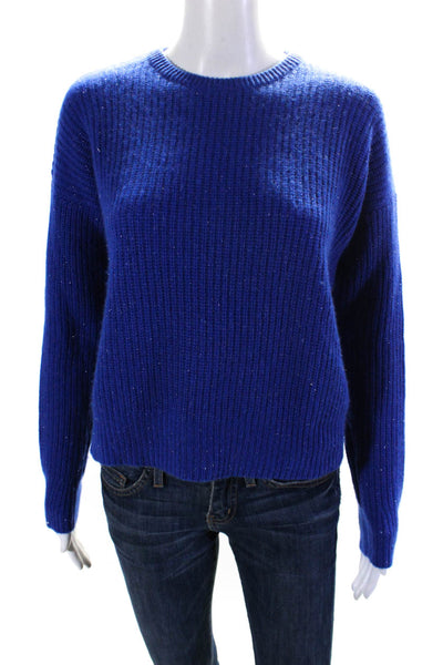 Autumn Cashmere Womens Cashmere Ribbed Sequined Pullover Sweater Blue Size S