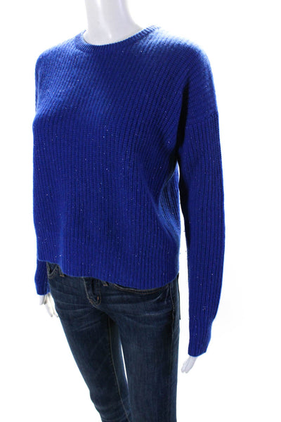 Autumn Cashmere Womens Cashmere Ribbed Sequined Pullover Sweater Blue Size S