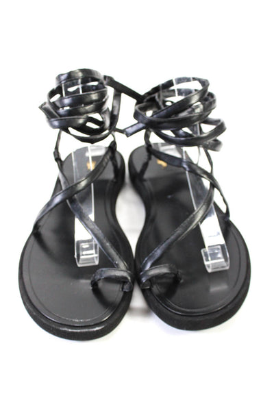 Polo Ralph Lauren Womens Leather Strappy Tied Slip-On Sandals Black Size 7.5