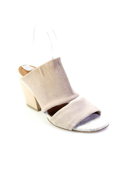 Coclico Womens Wooden Block Heel Mules Sandals Beige Suede Size 7