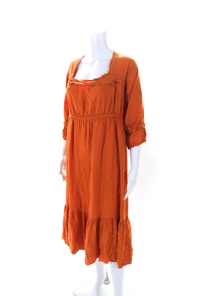 Nicholas Womens Pleated Prairie Dress Orange Size 2R 11301952