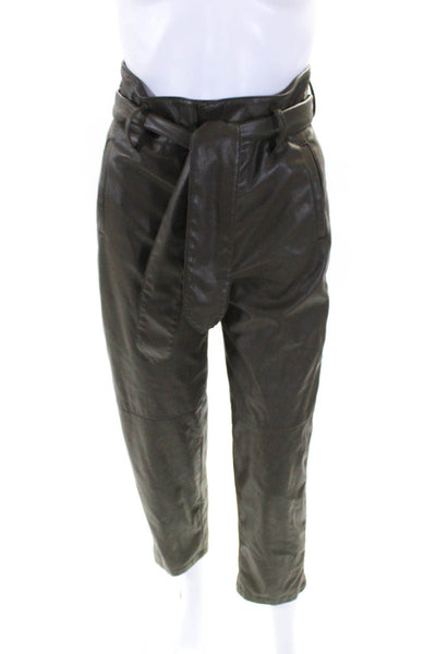 Marissa Webb Collective Womens Tie Front Faux Leather Pants Green Size 10 146790