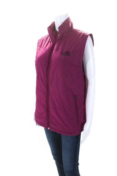 The North Face Womens Zip Quilted Collared Sleeveless Puffer Vest Pink Size XL