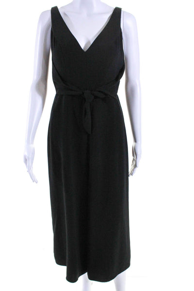 Amanda Uprichard Womens V Neck Wide Leg Sleeveless Jumpsuit Black Size Medium