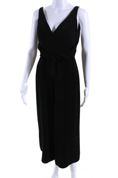 Amanda Uprichard Womens V Neck Wide Leg Sleeveless Jumpsuit Black Size Medium