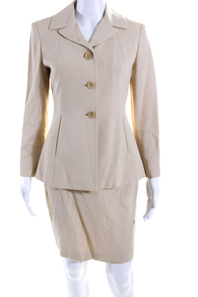 Tahari Women's Collared Long Sleeves Two Piece Skirt Suit Beige Size 2