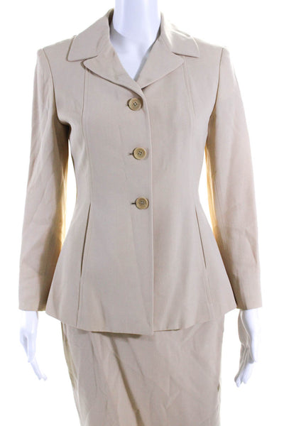 Tahari Women's Collared Long Sleeves Two Piece Skirt Suit Beige Size 2