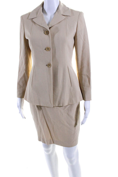 Tahari Women's Collared Long Sleeves Two Piece Skirt Suit Beige Size 2