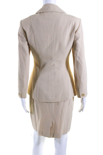 Tahari Women's Collared Long Sleeves Two Piece Skirt Suit Beige Size 2