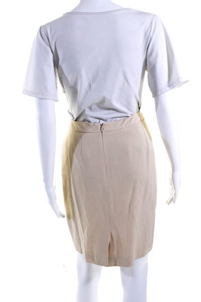 Tahari Women's Collared Long Sleeves Two Piece Skirt Suit Beige Size 2