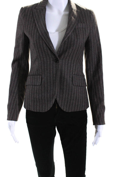 Theory Women's Collared Long Sleeves Lined One Button Blazer Stripe Size 0