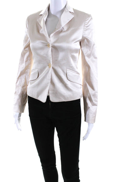 BCBGMAXAZRIA Women's Collared Long Sleeves Two Button Blazer Beige Size XXS