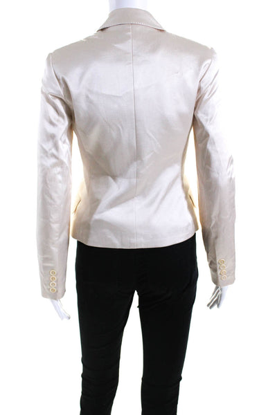 BCBGMAXAZRIA Women's Collared Long Sleeves Two Button Blazer Beige Size XXS