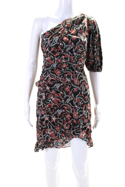 Etoile Isabel Marant Womens One Shoulder Floral Sheath Dress Red Black FR 36