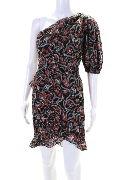 Etoile Isabel Marant Womens One Shoulder Floral Sheath Dress Red Black FR 36