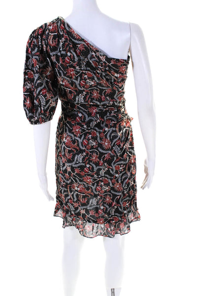 Etoile Isabel Marant Womens One Shoulder Floral Sheath Dress Red Black FR 36