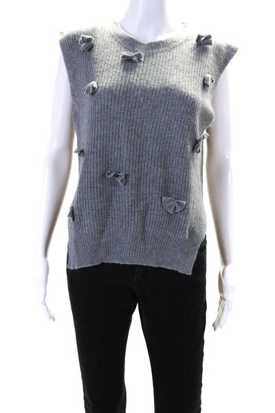 JOA Los Angeles Womens Knit Bow Applique Sleeveless Crew Neck Sweater Gray Small