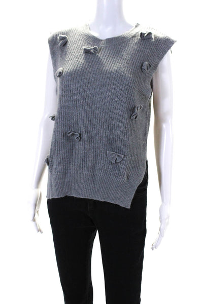 JOA Los Angeles Womens Knit Bow Applique Sleeveless Crew Neck Sweater Gray Small