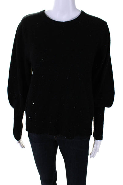 27 Miles Womens Black Sequins Crew Neck Long Sleeve Pullover Sweater Top Size M