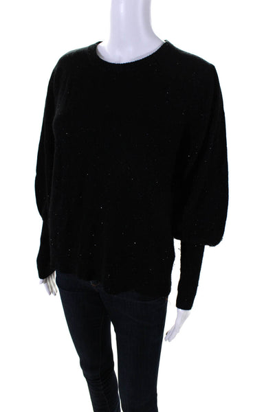 27 Miles Womens Black Sequins Crew Neck Long Sleeve Pullover Sweater Top Size M