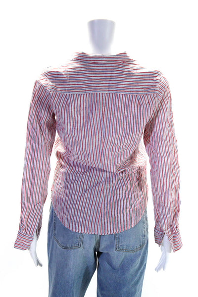 Frank & Eileen Womens Button Front Collared Striped Shirt White Red Blue Size XS