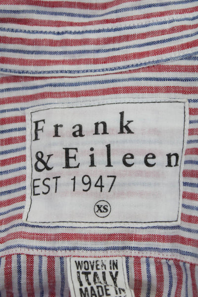 Frank & Eileen Womens Button Front Collared Striped Shirt White Red Blue Size XS