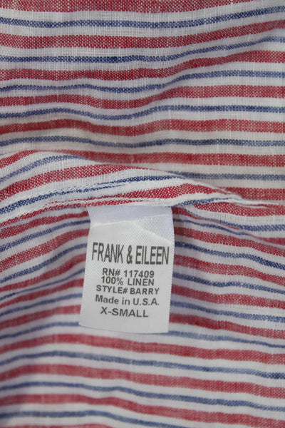 Frank & Eileen Womens Button Front Collared Striped Shirt White Red Blue Size XS