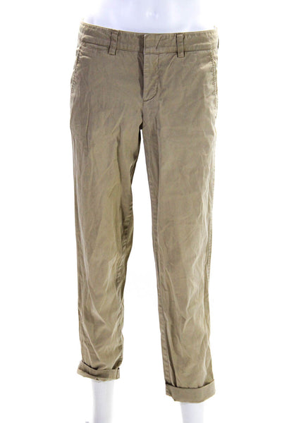 Vince Womens Zipper Fly Mid Rise Straight Cuffed Chino Pants Brown Cotton Size 4