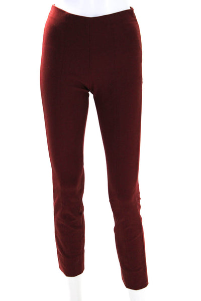 Vince Womens Side Zip High Rise Straight Leg Trouser Pants Red Cotton Size XS