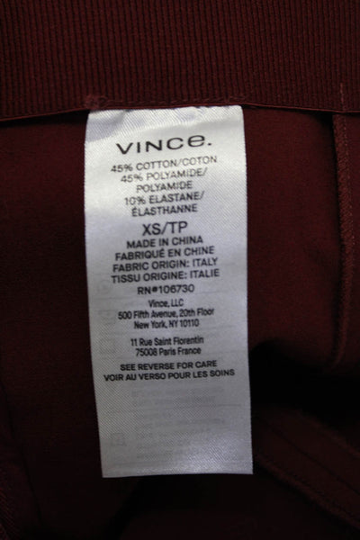 Vince Womens Side Zip High Rise Straight Leg Trouser Pants Red Cotton Size XS