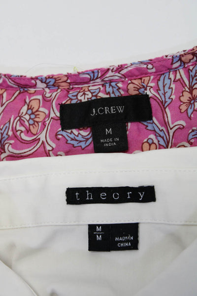 J Crew Theory Womens V Neck Floral Collared Shirts Pink White Size Medium Lot 2