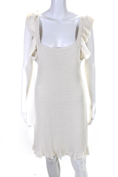 Anthropologie Women's Square Neck Sleeveless Knit Ruffle Mini Dress Cream Size M